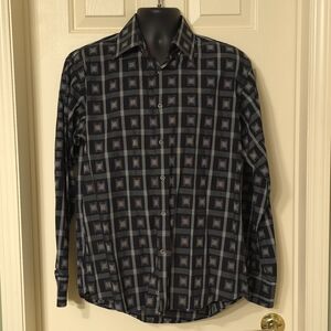 Luchiano Visconti Men's Black & White Long Sleeve Collared Shirt Size L